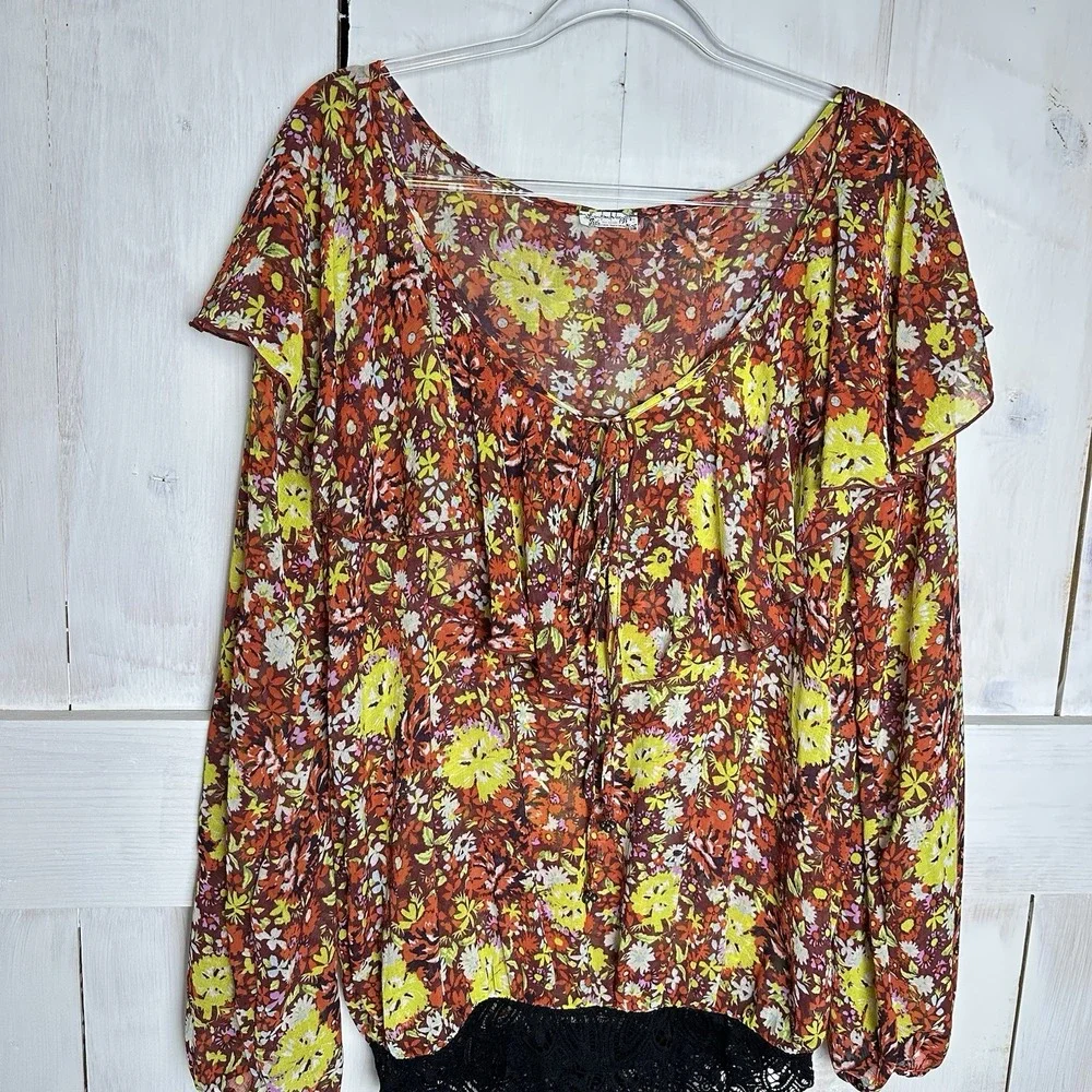 NWOT Free People Say It To Me Bodysuit‎ Sz Large Red Sienna Floral Long Sleeve